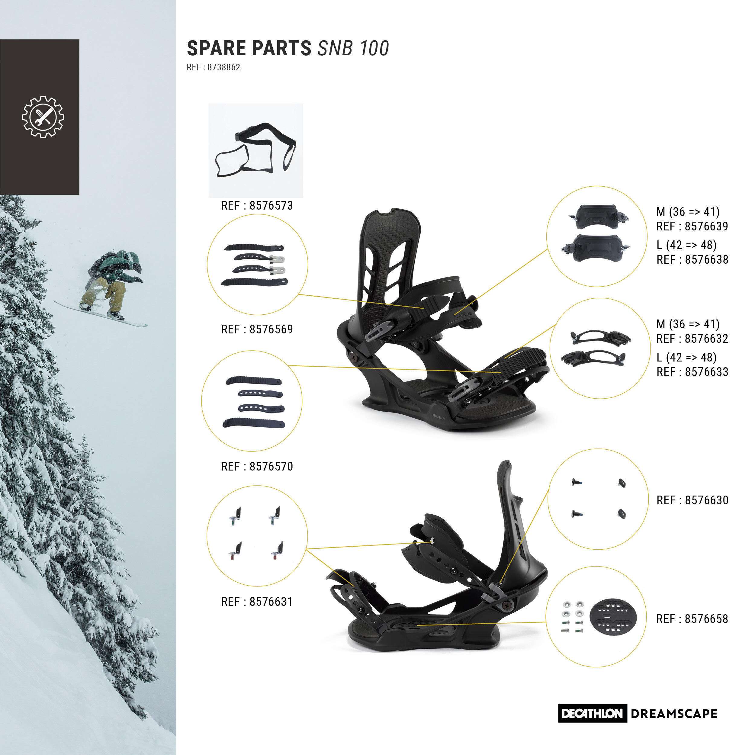 Men's On/Off Piste Snowboard Bindings SNB 100-Black 4/11