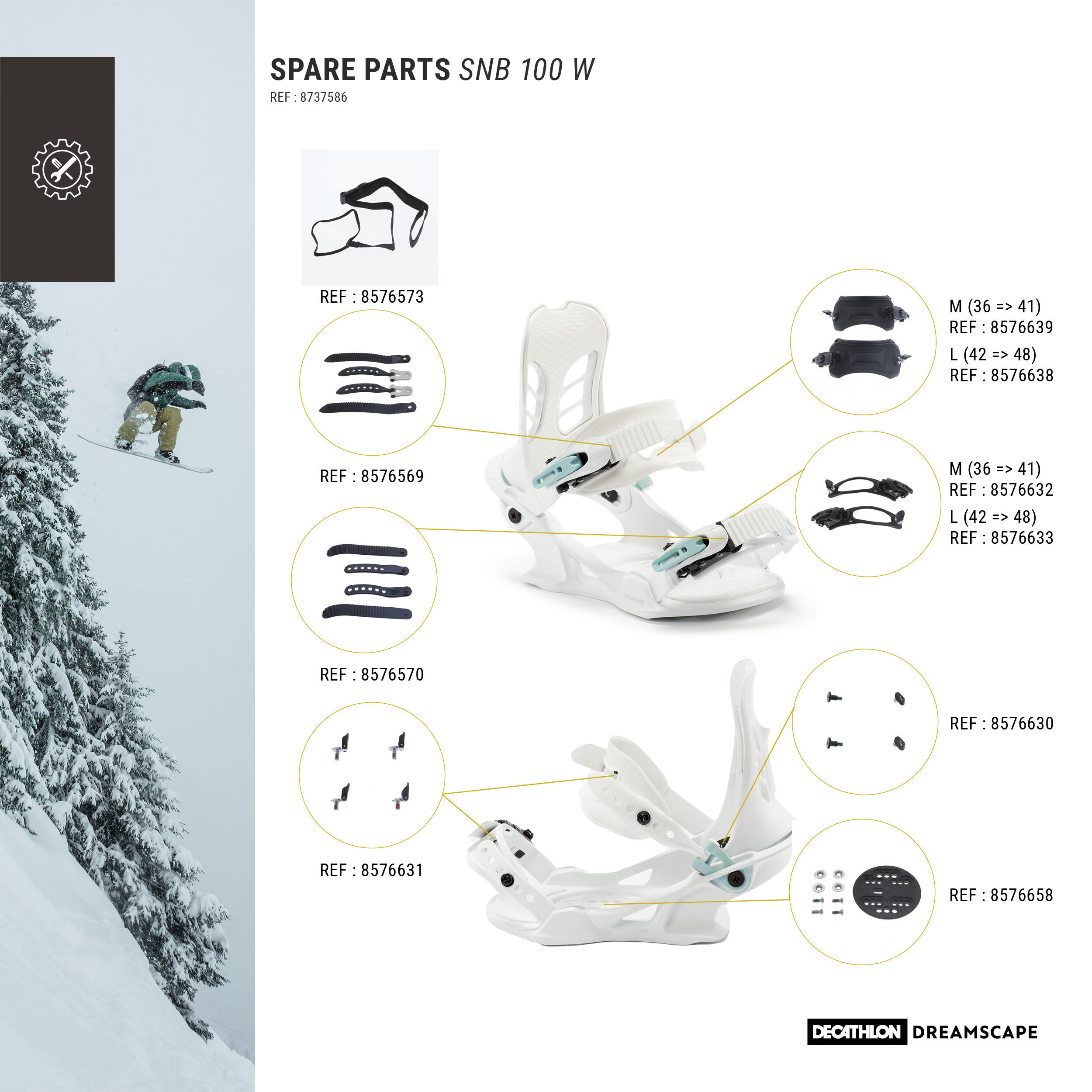 Women's On/Off Piste Snowboard Bindings - SNB 100 White 4/12