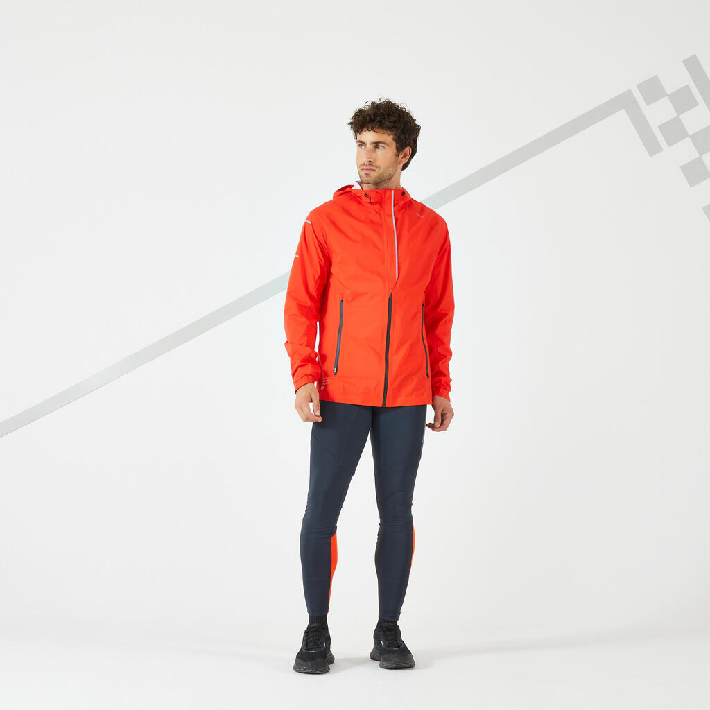 MEN'S WATERPROOF WINDPROOF RUNNING JACKET - KIPRUN RAIN+ RED