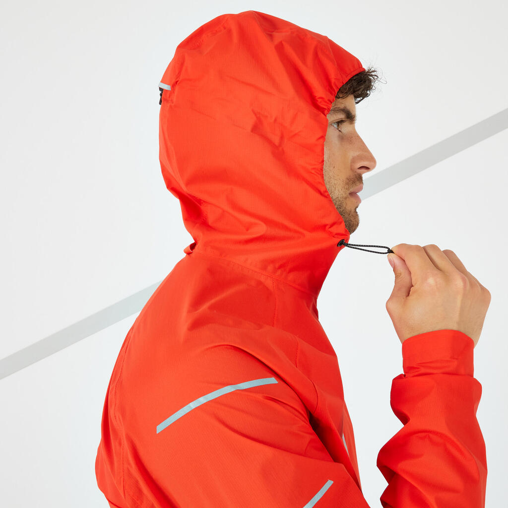 MEN'S WATERPROOF WINDPROOF RUNNING JACKET - KIPRUN RAIN+ RED