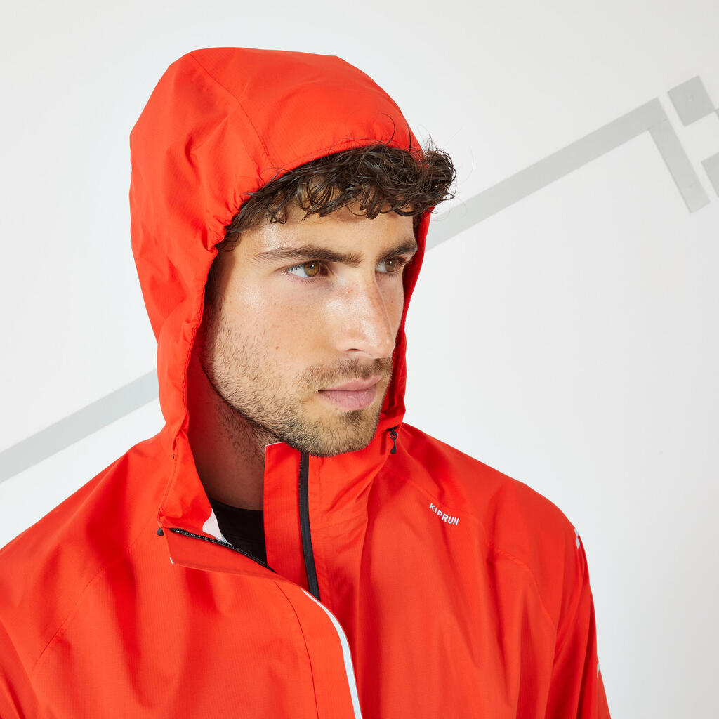 MEN'S WATERPROOF WINDPROOF RUNNING JACKET - KIPRUN RAIN+ RED