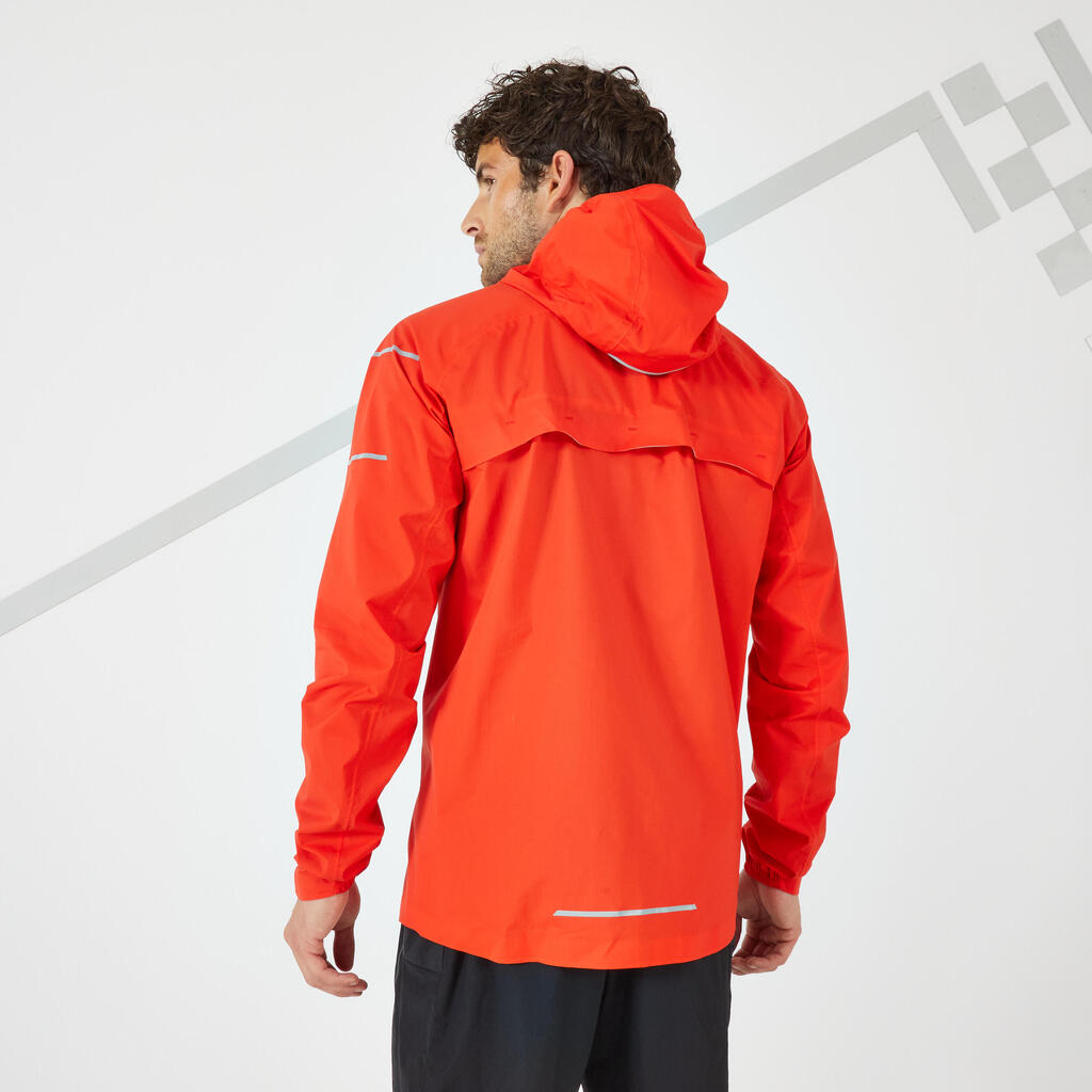 MEN'S WATERPROOF WINDPROOF RUNNING JACKET - KIPRUN RAIN+ RED