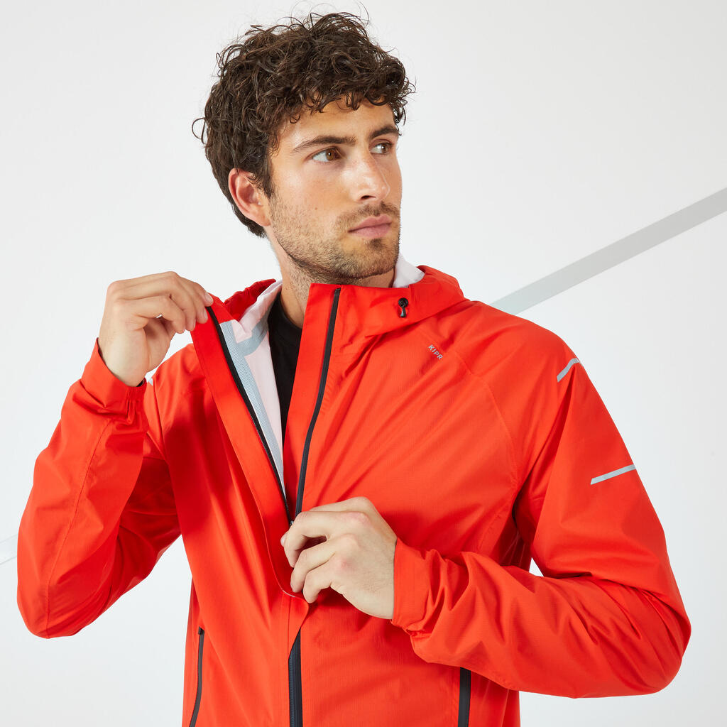 MEN'S WATERPROOF WINDPROOF RUNNING JACKET - KIPRUN RAIN+ RED