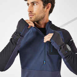 MEN'S RUNNING WINTER LONG-SLEEVED T-SHIRT KIPRUN WARM REGUL-BLUE BLACK