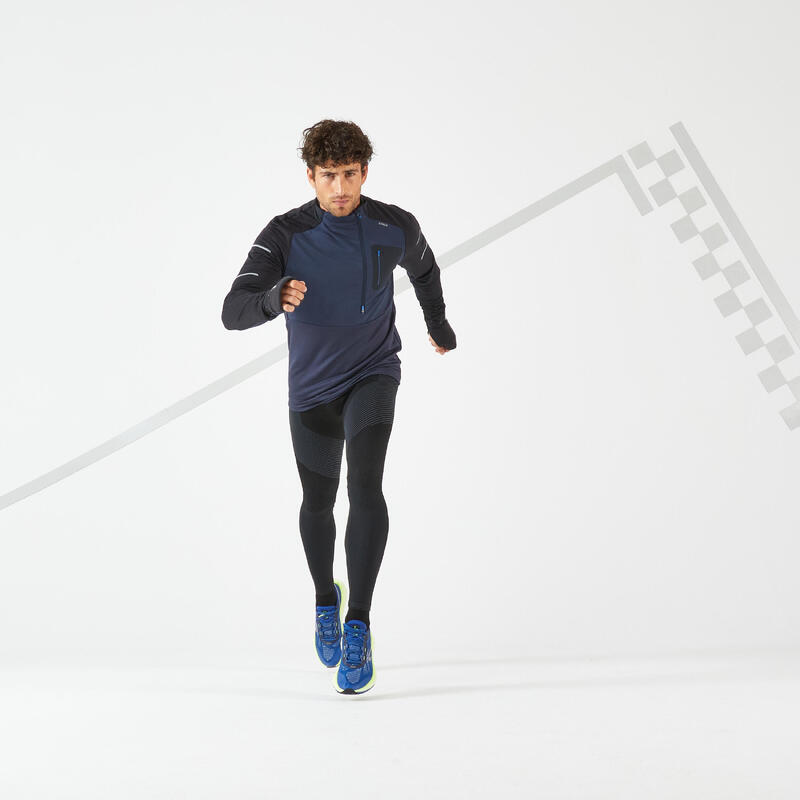 T-shirt de running chaud manches longues Homme - KIPRUN Run 500 Warm Regul Bleu