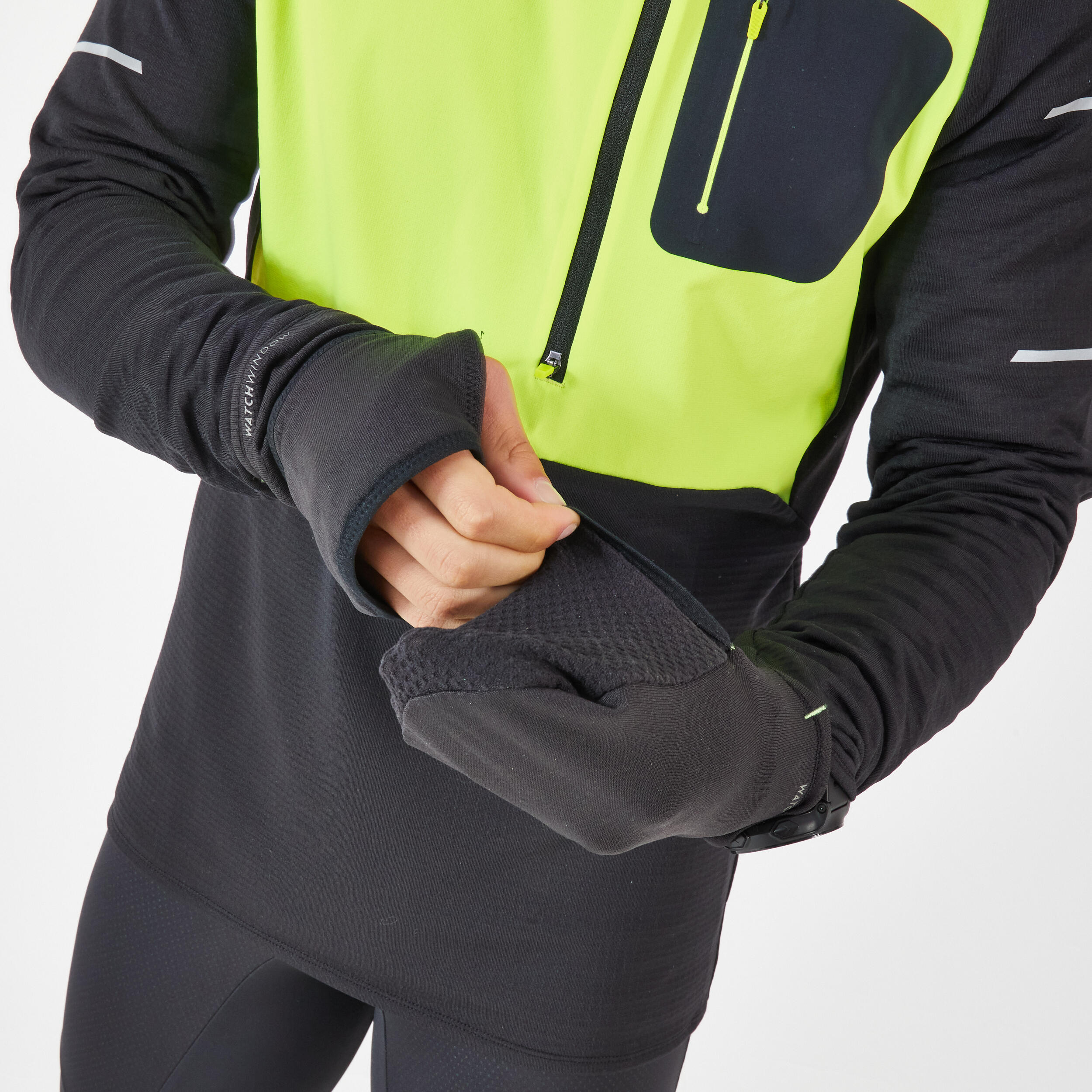 WARM REGUL MEN'S LONG-SLEEVED WINTER RUNNING T-SHIRT - BLACK YELLOW 9/10