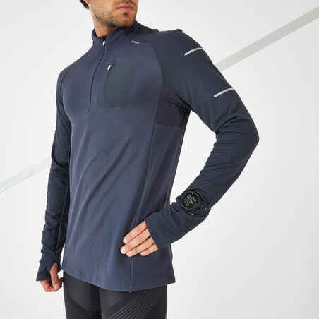 WARM LIGHT MEN'S LONG-SLEEVED WINTER RUNNING T-SHIRT DARK BLUE