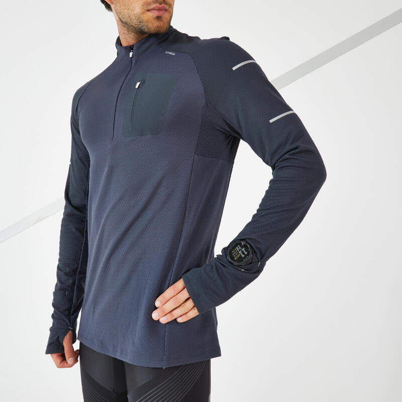 CAMISOLA DE CORRIDA INVERNO KIPRUN WARM LIGHT HOMEM AZUL-ESCURO