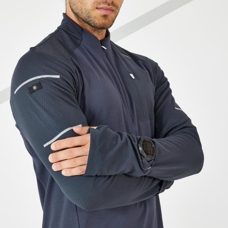 CAMISOLA DE CORRIDA INVERNO KIPRUN WARM LIGHT HOMEM AZUL-ESCURO