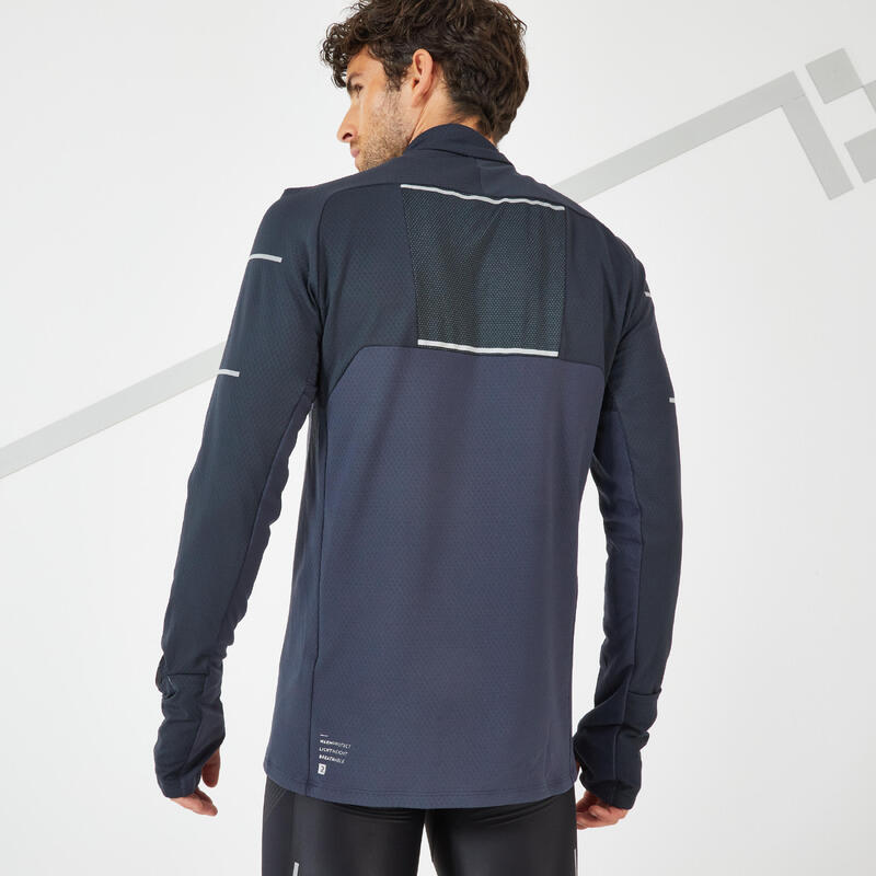 CAMISOLA DE CORRIDA INVERNO KIPRUN WARM LIGHT HOMEM AZUL-ESCURO