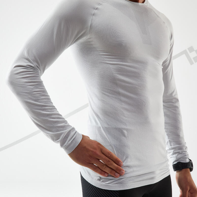 T-SHIRT RUNNING MANCHES LONGUES HIVER HOMME - KIPRUN SKINCARE BLANC