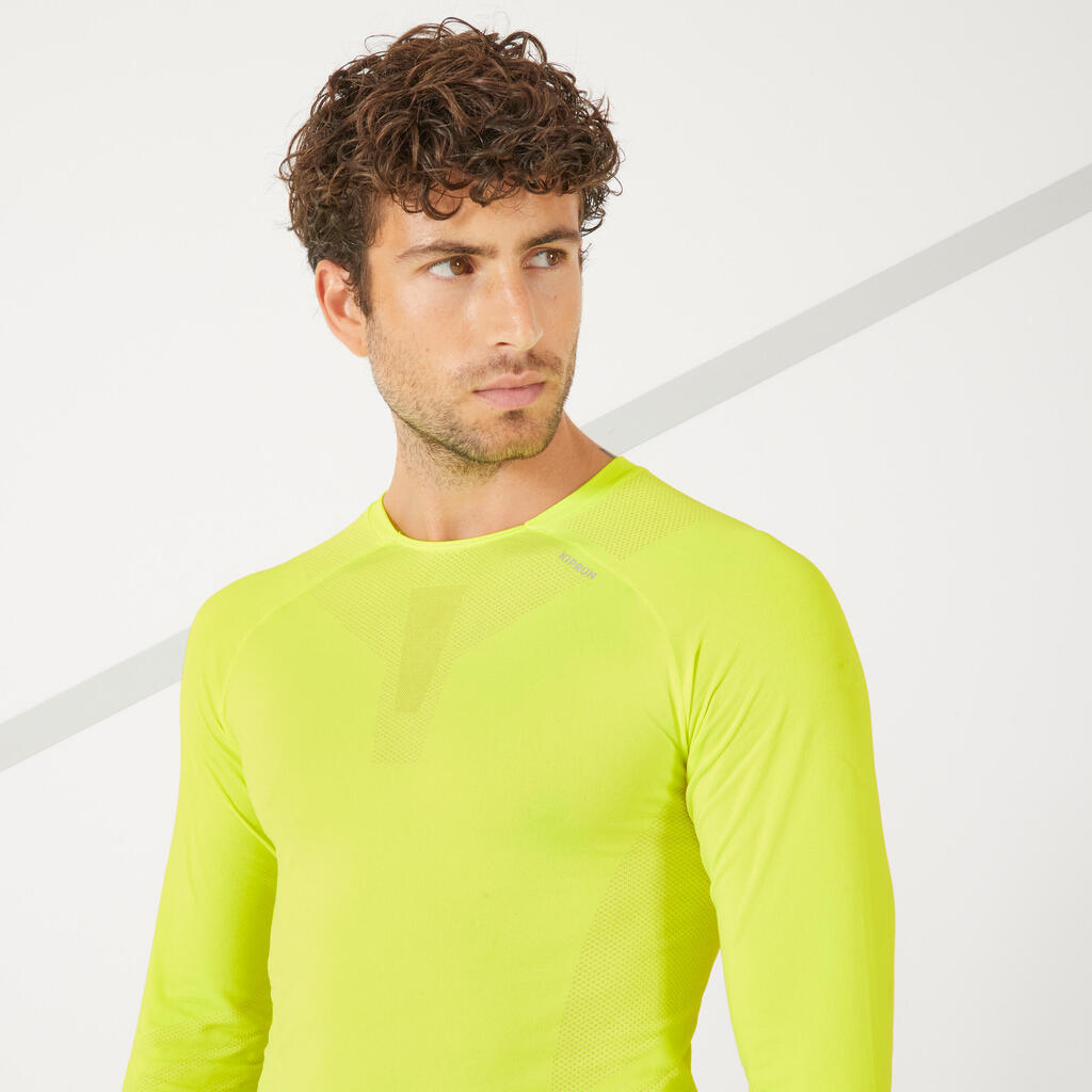 MEN'S LONG-SLEEVED KIPRUN WINTER RUNNING T-SHIRT - KHAKI