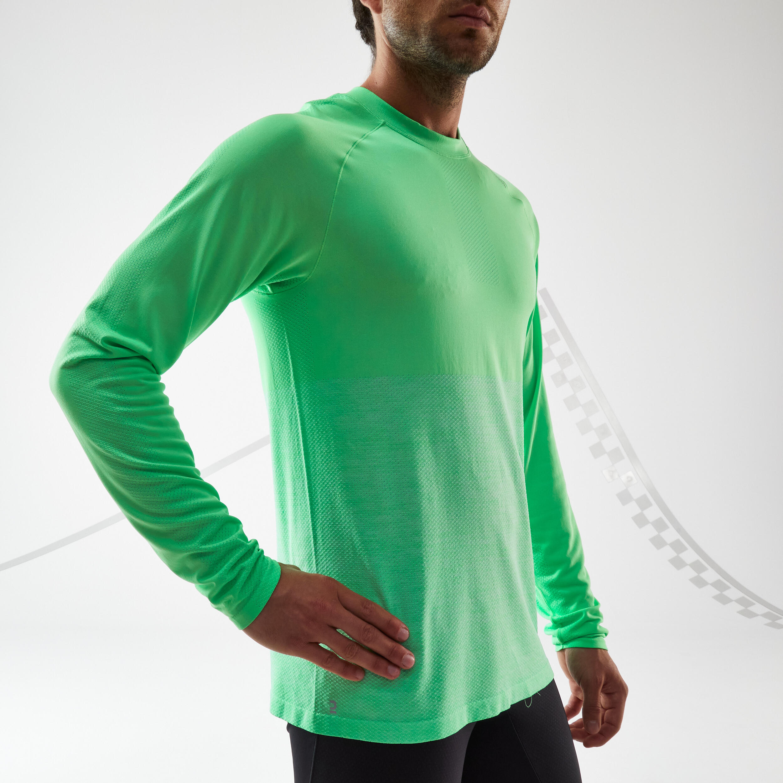T-shirt de running manches longues Homme - KIPRUN Run 500 Sans couture Vert 5/11