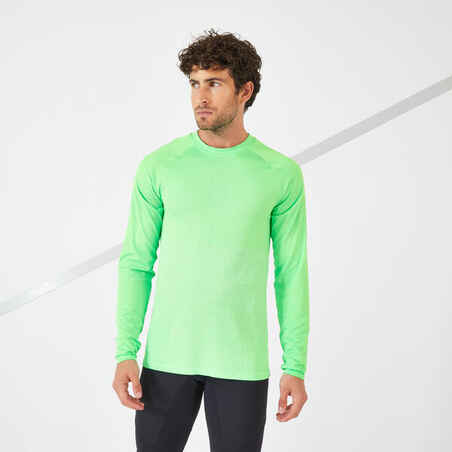 Zelena moška zračna tekaška majica z dolgimi rokavi KIPRUN CARE 