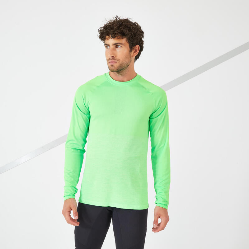 Pánské běžecké tričko s dlouhým rukávem Kiprun Care zelené