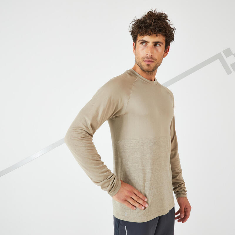 T-shirt de running manches longues Homme - KIPRUN Run 500 Sans couture Café