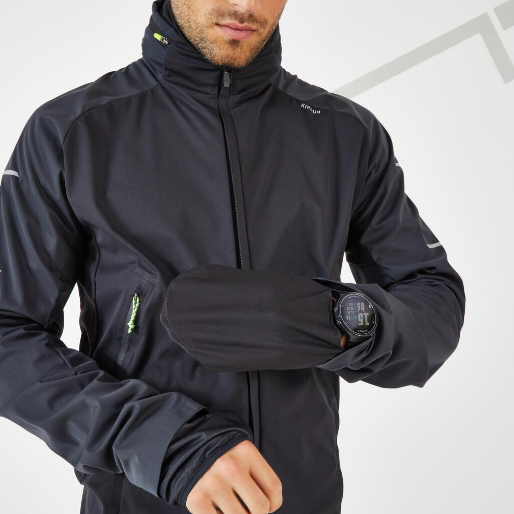 KIPRUN WARM REGUL MEN'S WINTER RUNNING WATER-REPELLENT WINDPROOF JACKET - BLACK GREY