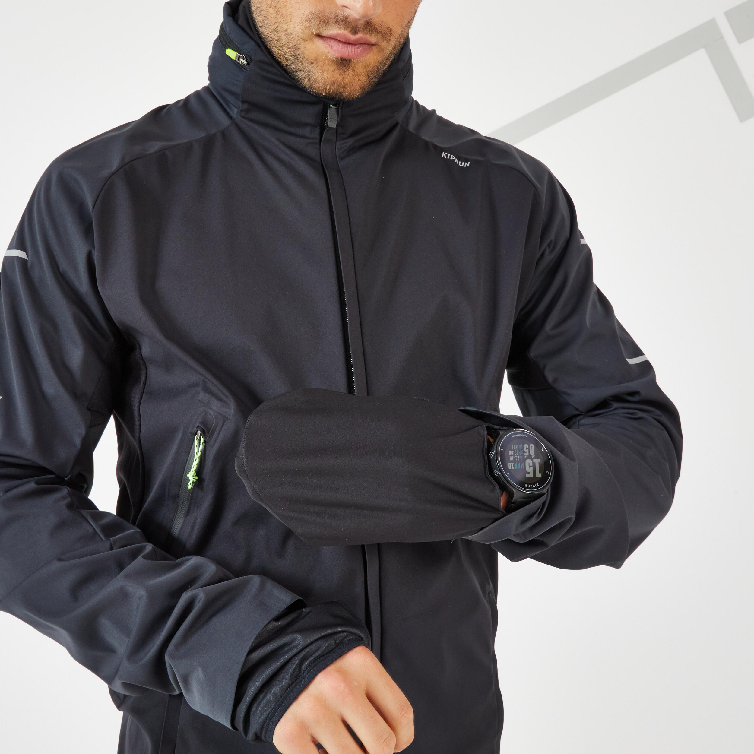 KIPRUN WARM REGUL MEN'S WINTER RUNNING WATER-REPELLENT WINDPROOF JACKET - BLACK GREY 14/15