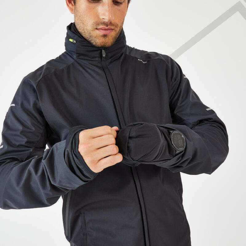 Chaqueta running Hombre cortaviento perlante Kiprun Warm negro gris