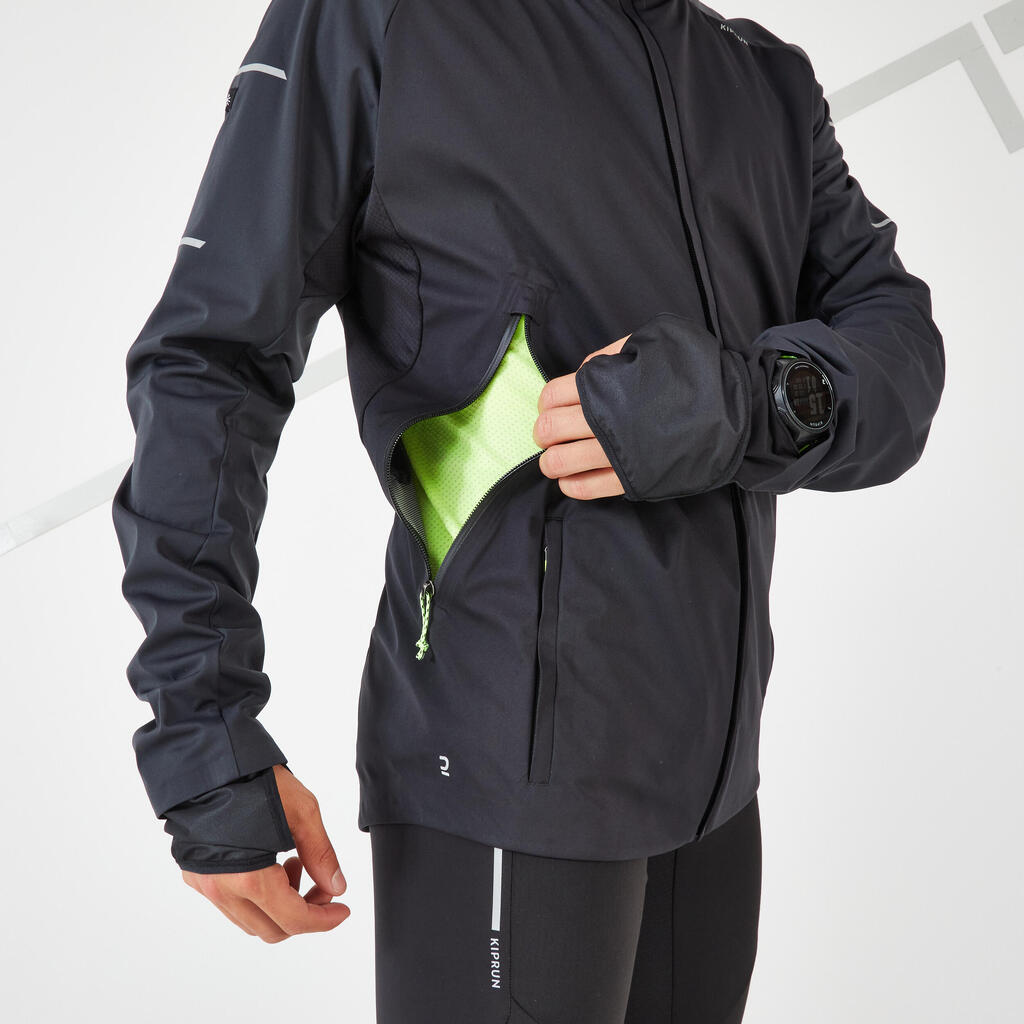 WARM REGUL MEN'S WINTER RUNNING WATER-REPELLENT WINDPROOF JACKET - BLACK GREY