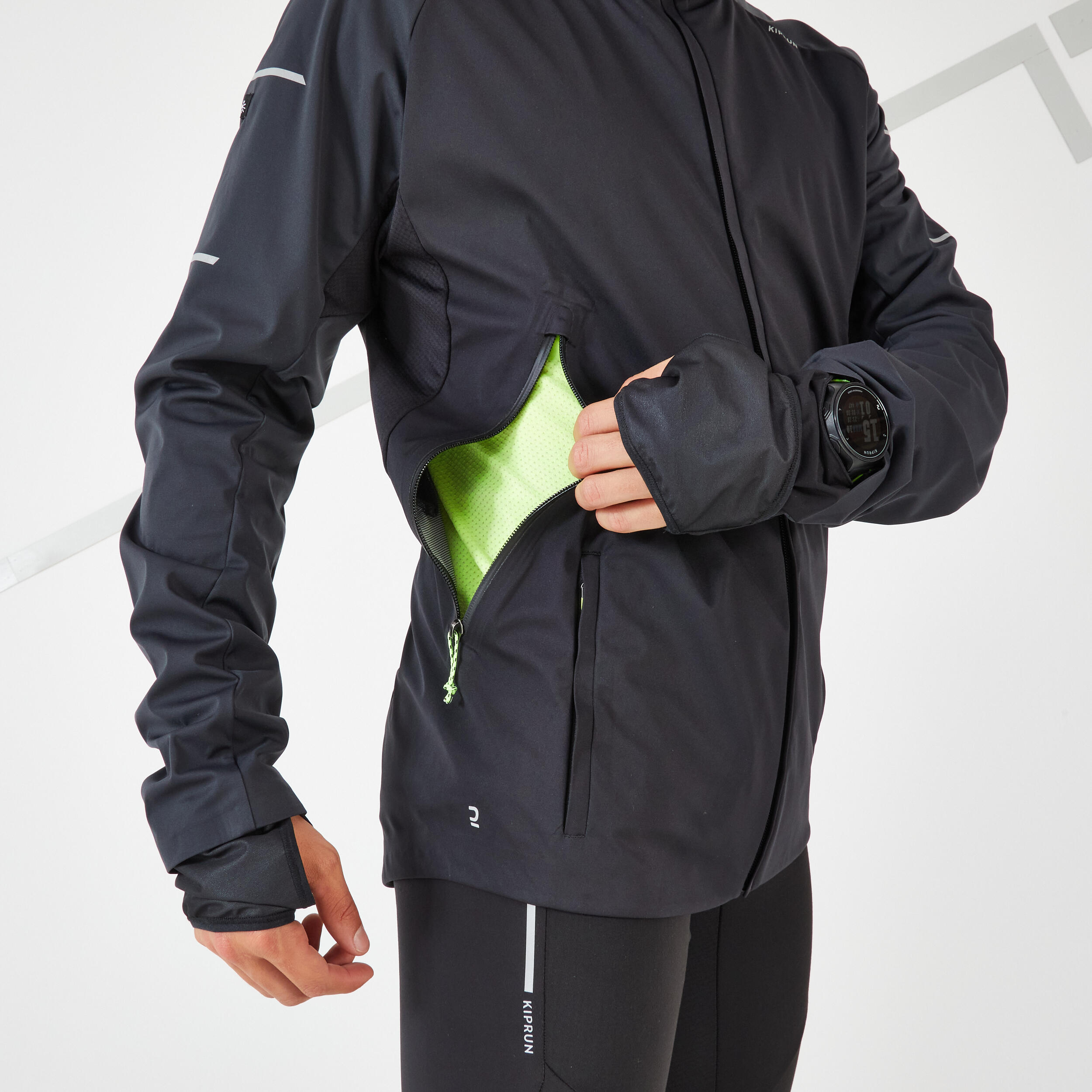 WARM REGUL MEN'S WINTER RUNNING WATER-REPELLENT WINDPROOF JACKET - BLACK GREY 10/15