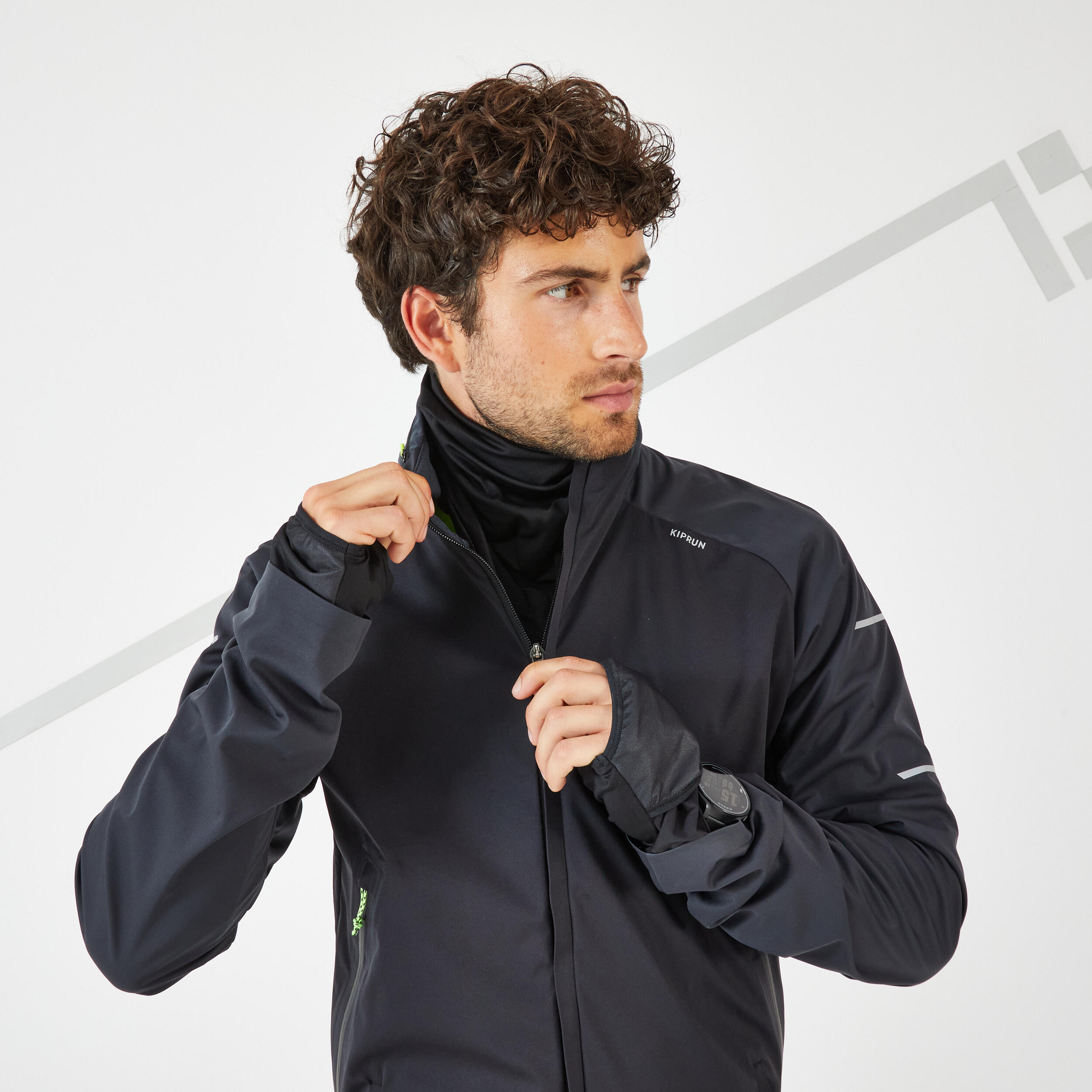 KIPRUN GIACCA DA CORSA INVERNALE DA UOMO IMPERMEABILE E ANTIVENTO - WARM REGUL BLACK GREY