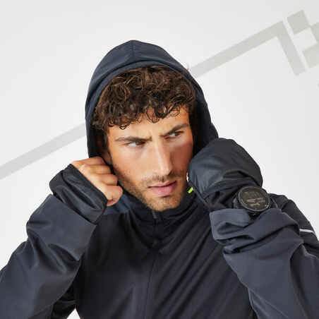 KIPRUN WARM REGUL MEN'S WINTER RUNNING WATER-REPELLENT WINDPROOF JACKET -  BLACK GREY - Decathlon