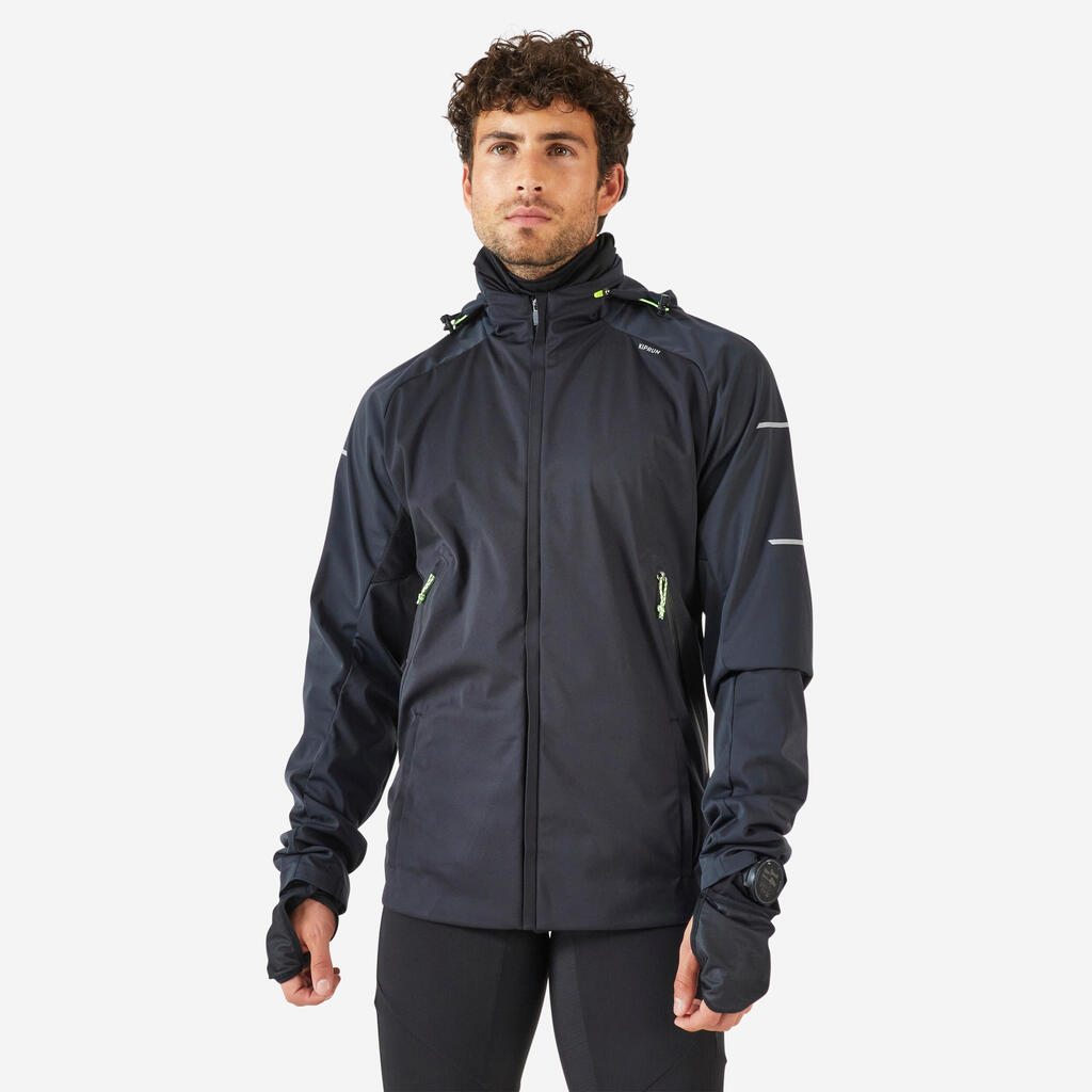 WARM REGUL MEN'S WINTER RUNNING WATER-REPELLENT WINDPROOF JACKET - BLACK GREY