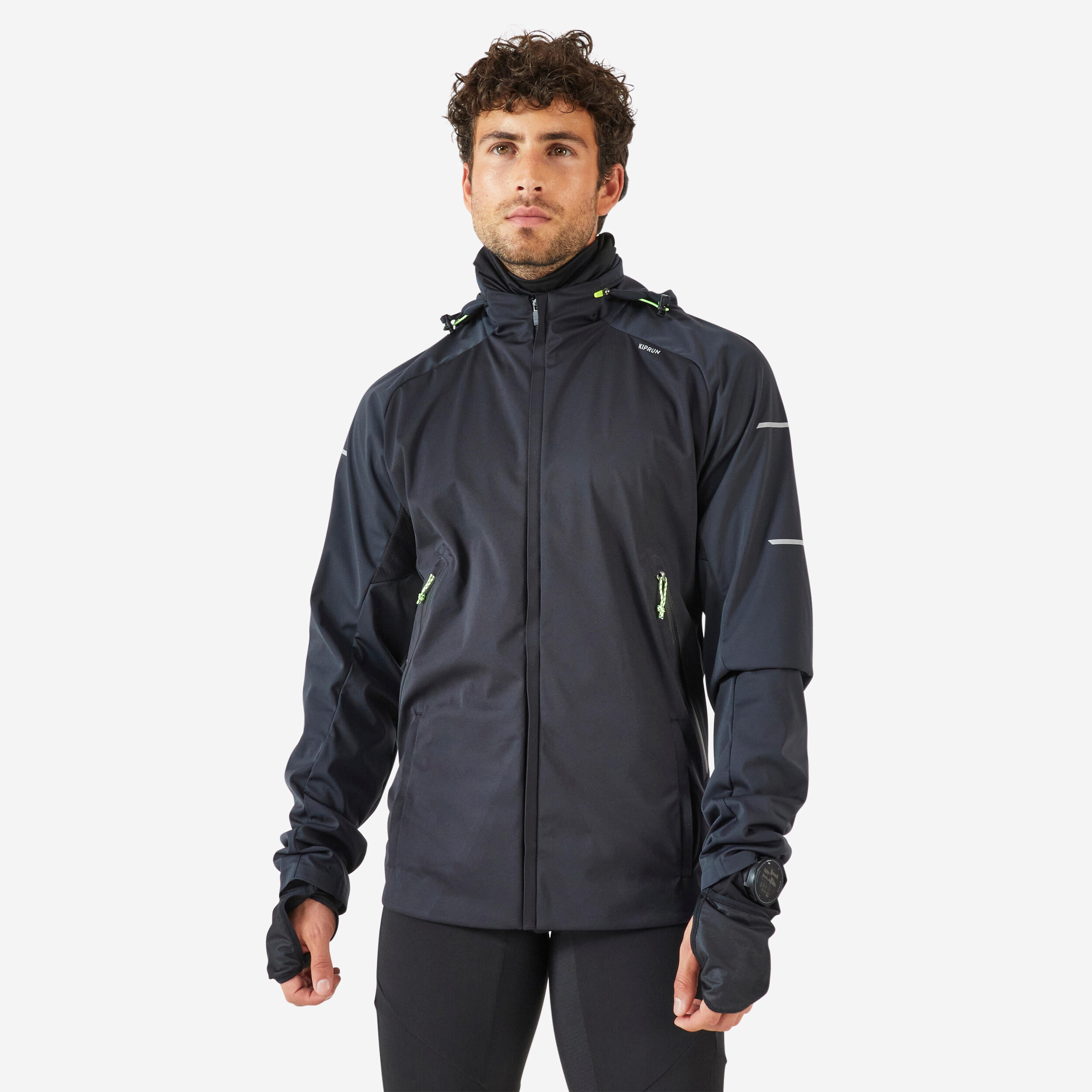 KIPRUN KIPRUN WARM REGUL MEN'S WINTER RUNNING WATER-REPELLENT WINDPROOF JACKET - BLACK GREY