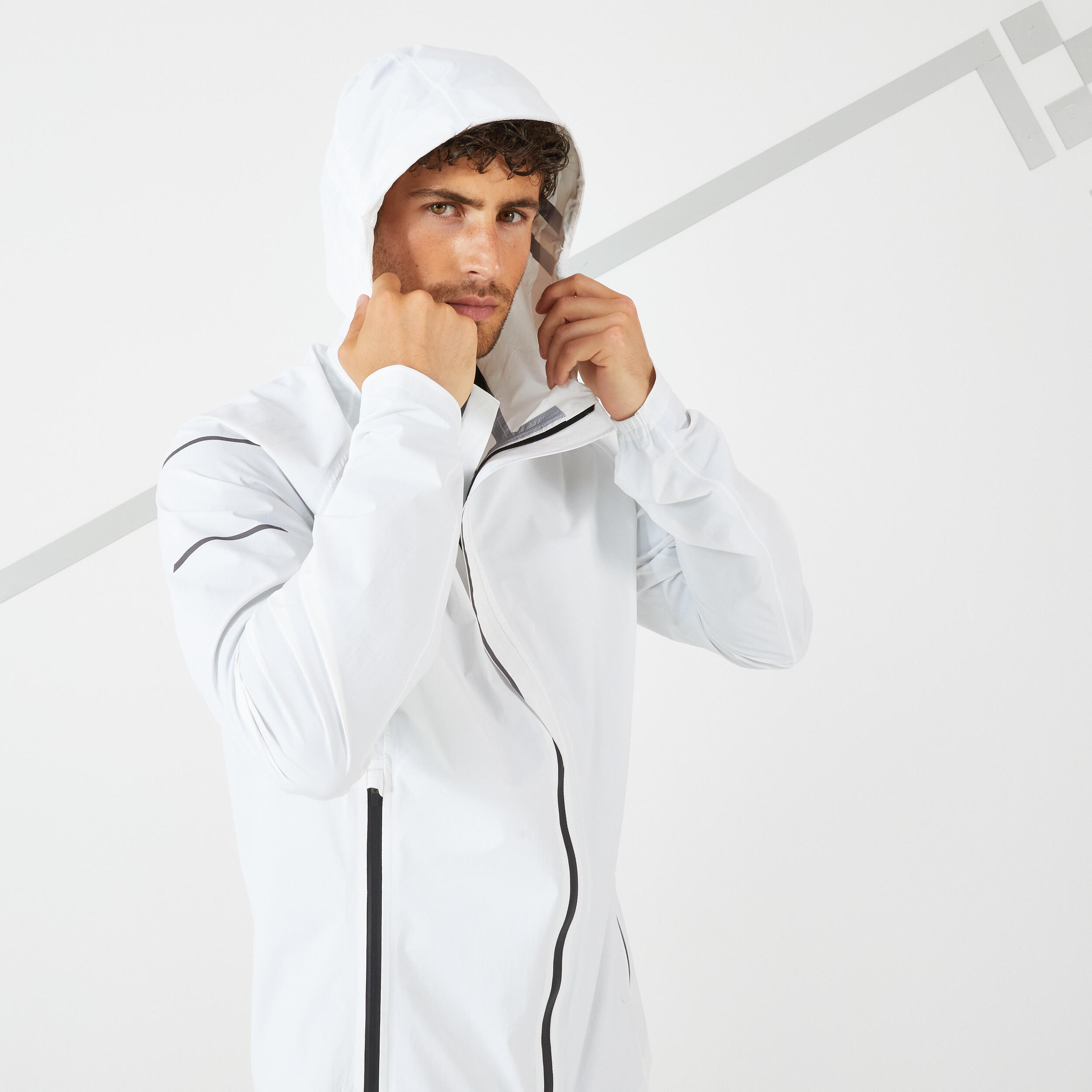 MEN'S WATERPROOF WINDPROOF RUNNING JACKET - KIPRUN RAIN+ WHITE 5/17