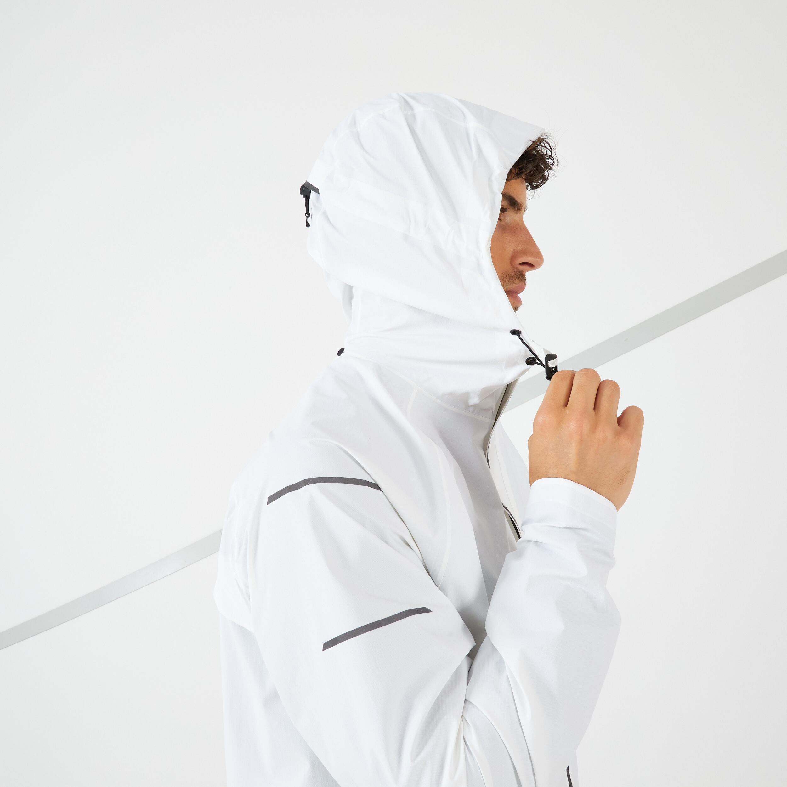 MEN'S WATERPROOF WINDPROOF RUNNING JACKET - KIPRUN RAIN+ WHITE 6/17