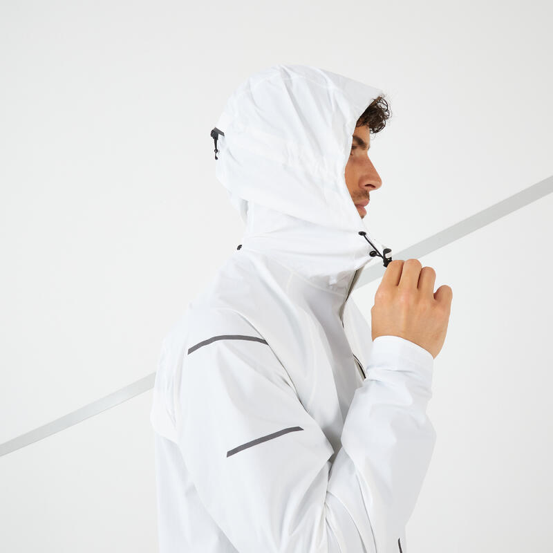 VESTE RUNNING HOMME IMPERMEABLE COUPE-VENT - KIPRUN RAIN+ BLANC