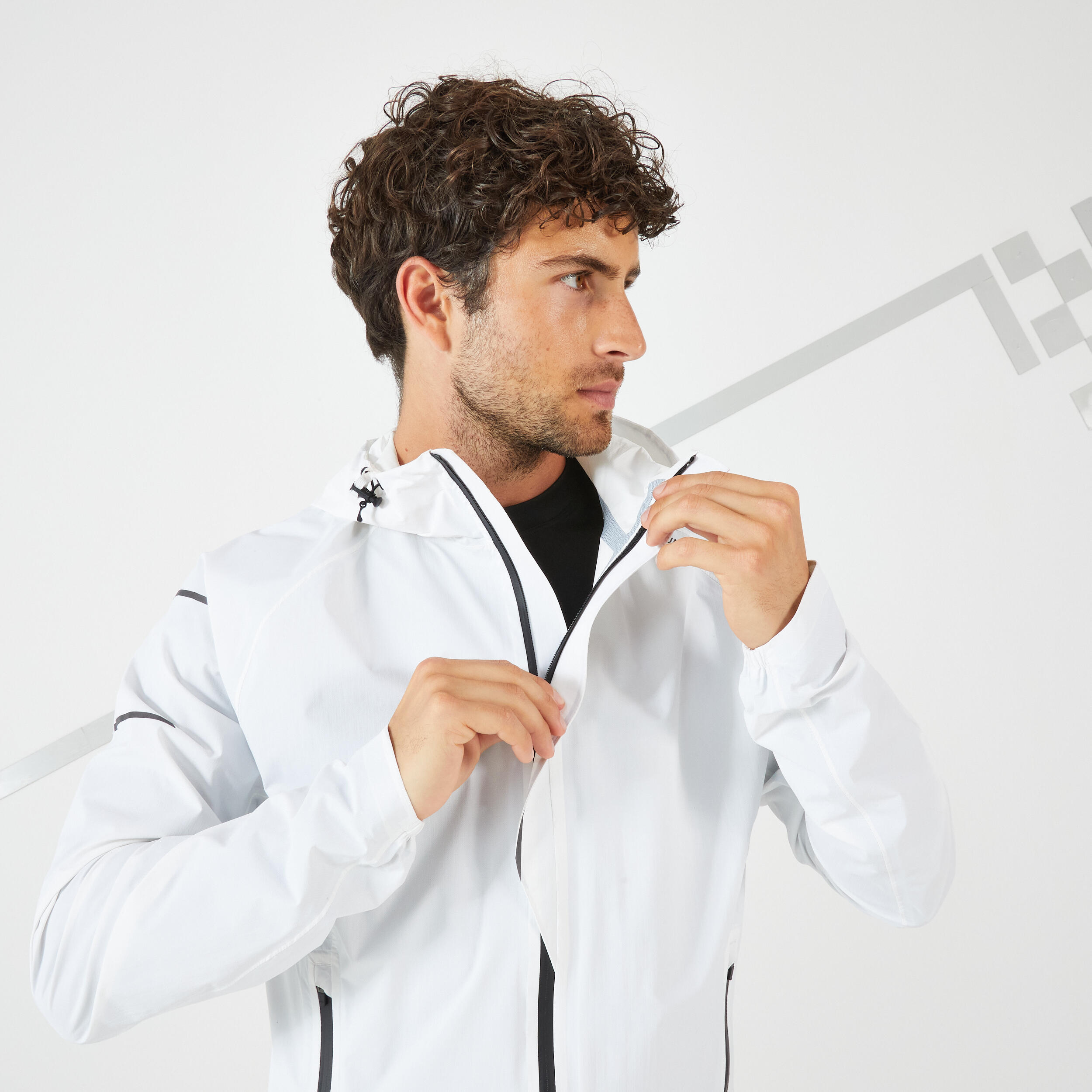 MEN'S WATERPROOF WINDPROOF RUNNING JACKET - KIPRUN RAIN+ WHITE 4/17