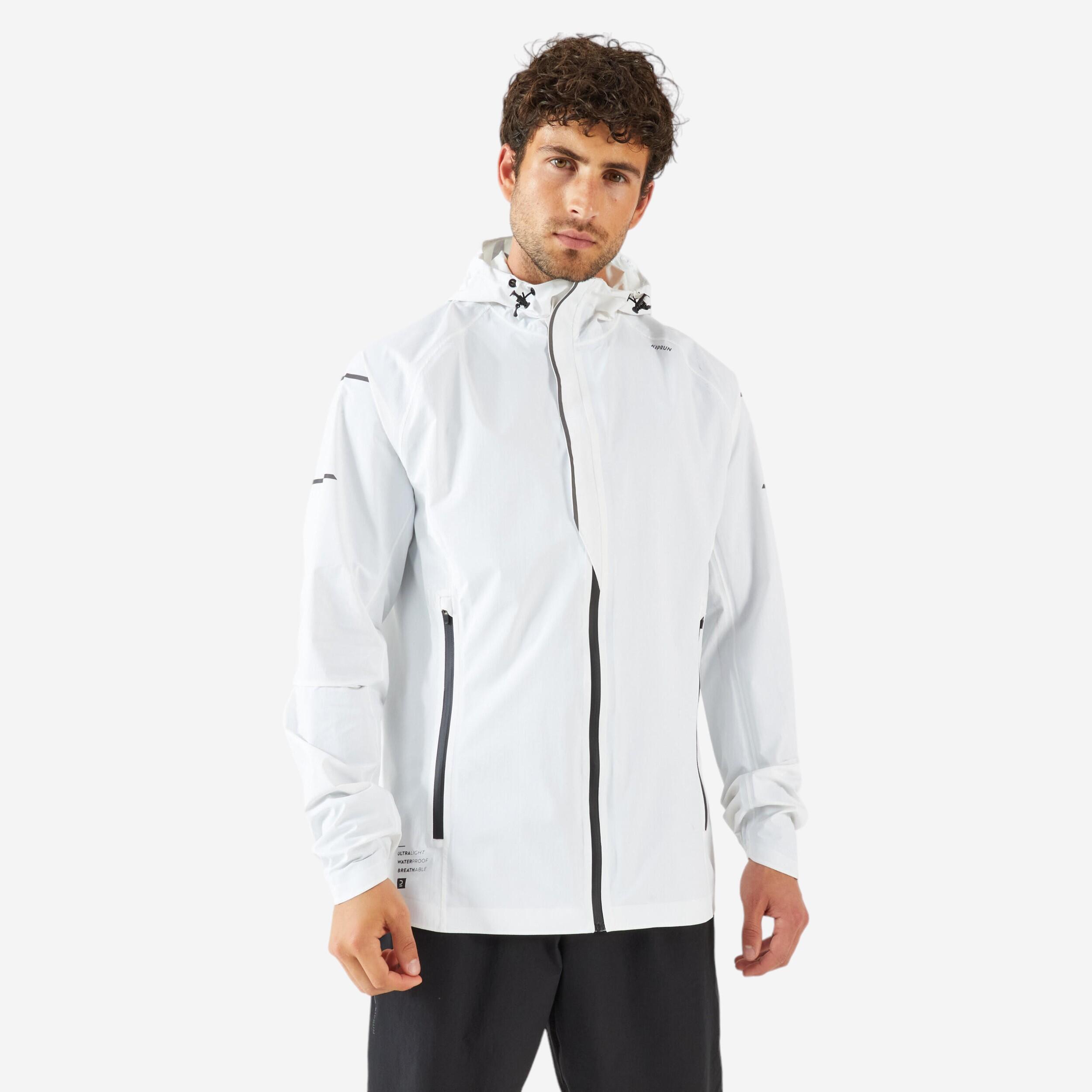 MEN'S WATERPROOF WINDPROOF RUNNING JACKET KIPRUN RAIN+ WHITE