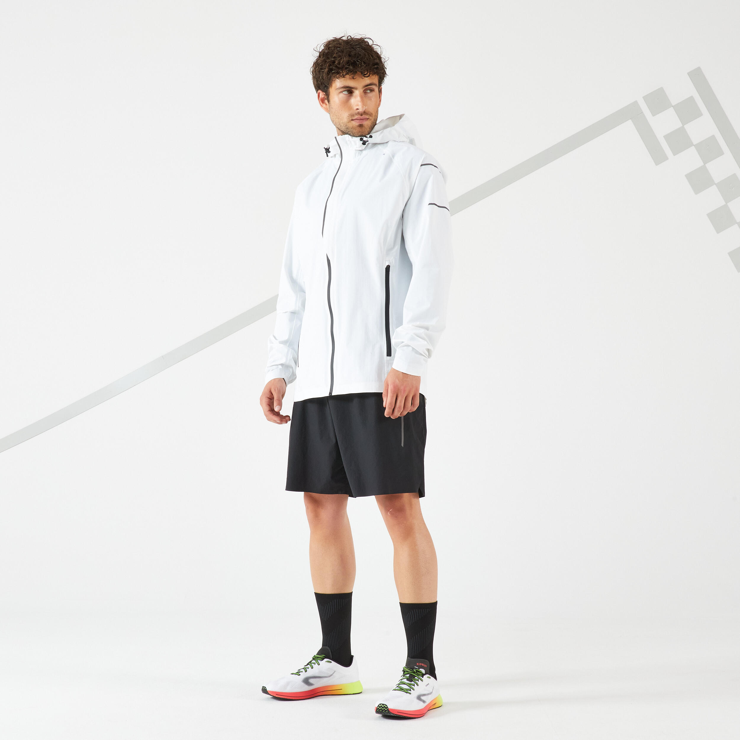 MEN'S WATERPROOF WINDPROOF RUNNING JACKET - KIPRUN RAIN+ WHITE 9/17