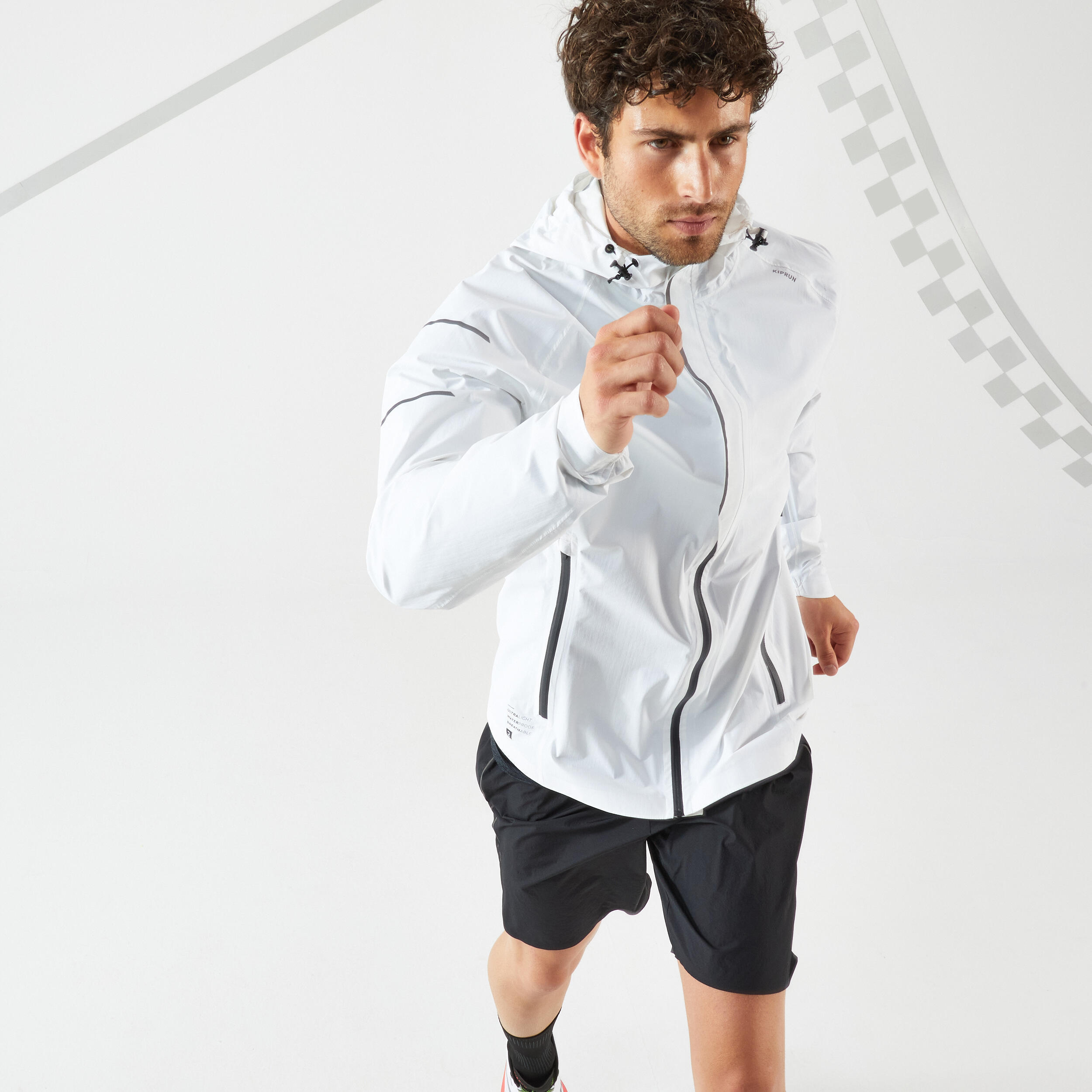 MEN'S WATERPROOF WINDPROOF RUNNING JACKET - KIPRUN RAIN+ WHITE 2/17