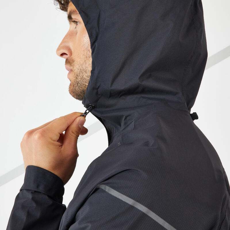 Jachetă Protecție ploaie și vânt Alergare pe asfalt Kiprun Rain+ Negru Bărbați 