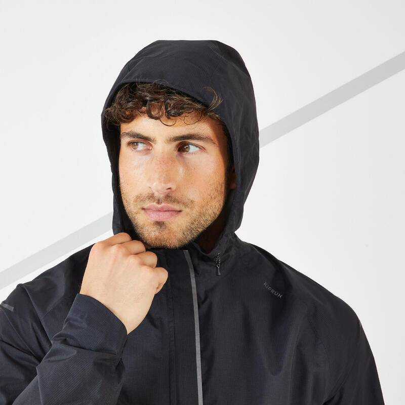 CHAQUETA CORTAVIENTOS RUNNING HOMBRE IMPERMEABLE NEGRO - Decathlon