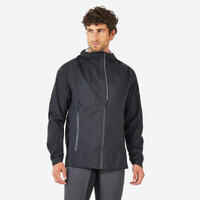 MEN'S WATERPROOF WINDPROOF JACKET - KIPRUN RAIN+ - BLACK