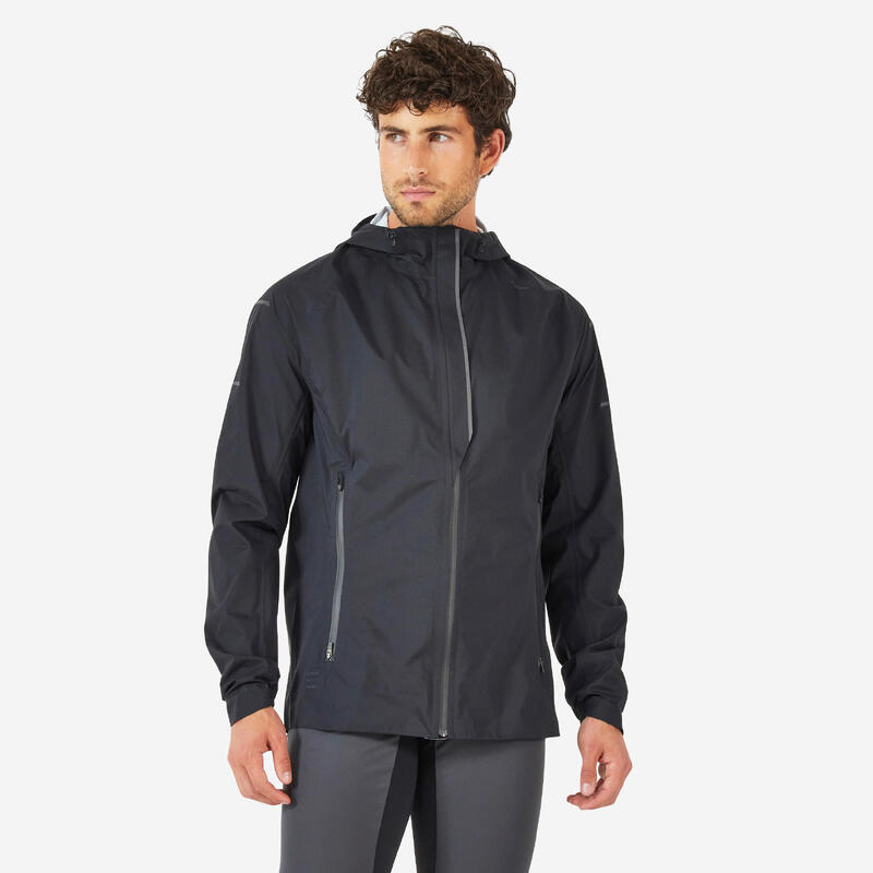 Jachetă Protecție ploaie și vânt Alergare pe asfalt Kiprun Rain+ Negru Bărbați 