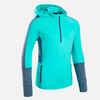 Girls' warm long-sleeved running jersey 1/2 zip - Turquoise and grey