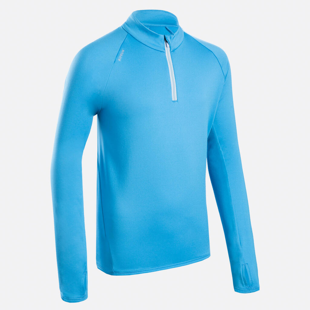 KIDS' WARM LONG-SLEEVED RUNNING JERSEY 1/2 ZIP - KIPRUN WARM - BLUE