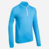 Detské hrejivé bežecké tričko s dlhým rukávom 1/2 zips Kiprun Warm modré
