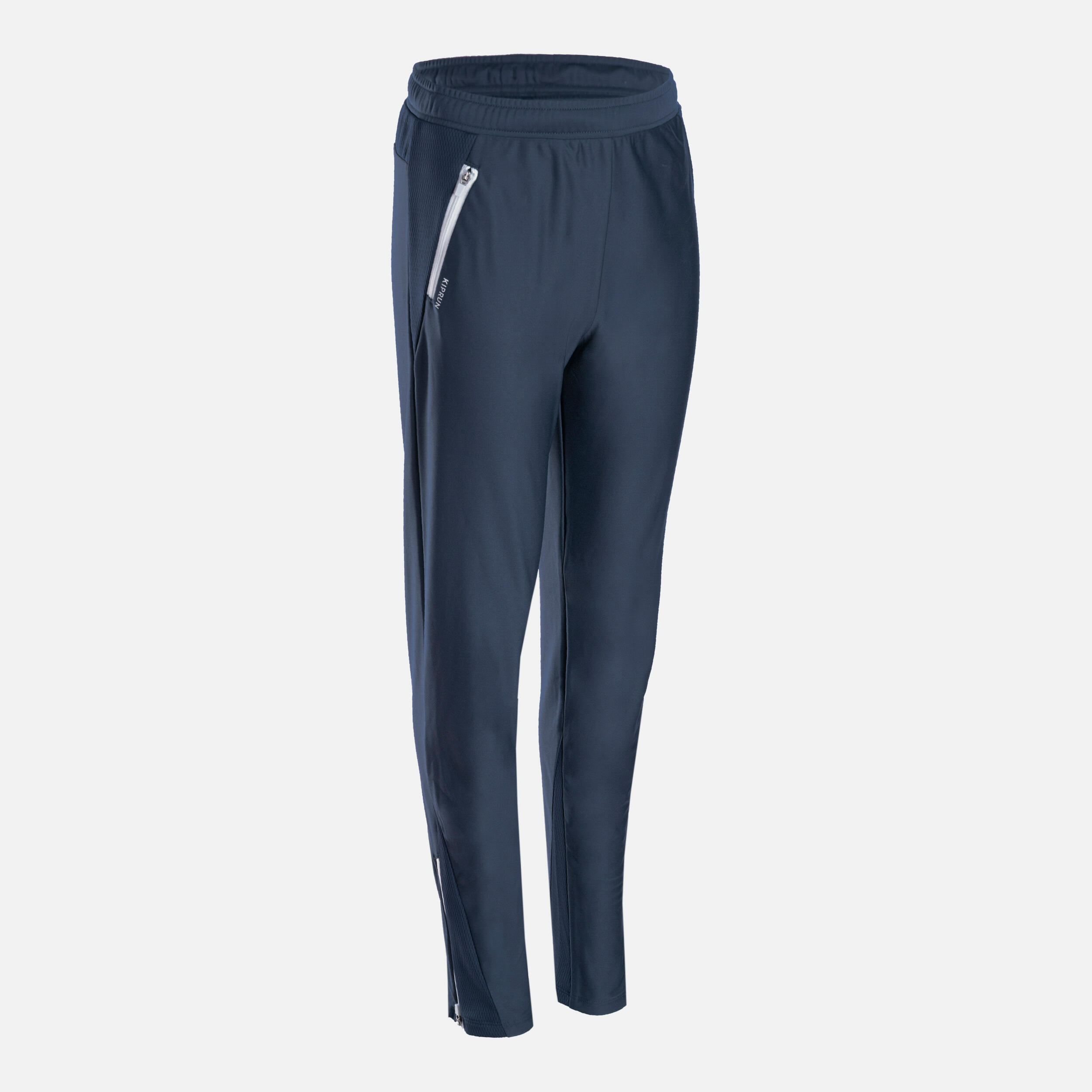 KIDS WARM RUNNING TROUSERS - KIPRUN WARM ZIP - NAVY BLUE GREY 11/11