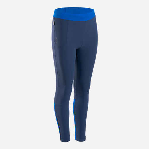 KIDS' RUNNING TIGHTS - KIPRUN DRY+ NAVY BLUE AND ELECTRIC BLUE