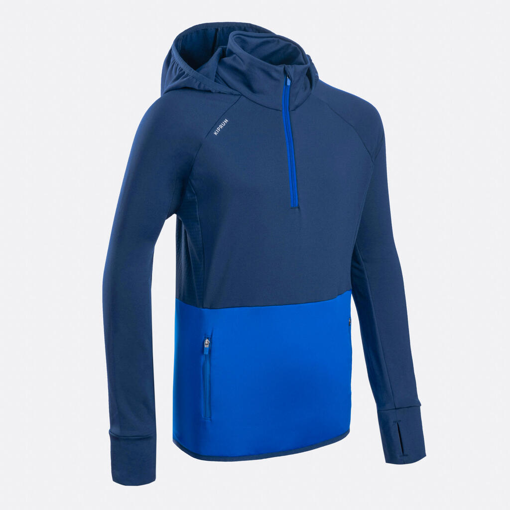 Lauftrikot langarm Kiprun Warm+ Kinder marineblau/indigo