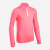 Majica dugih rukava za trčanje Kiprun Warm+ s kratkim zatvaračem dječja ružičasta