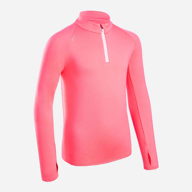Lauftrikot langarm Kiprun Warm+ 1/2 Reissverschluss Kinder rosa
