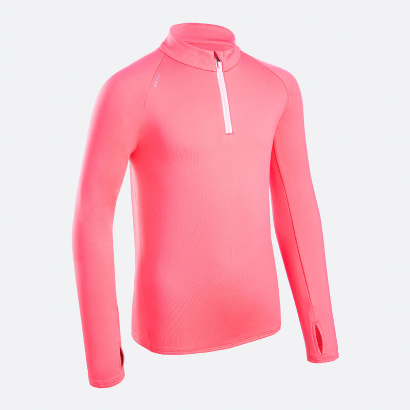 Laufshirt langarm Kinder 1/2 Reißverschluss - Warm+ rosa