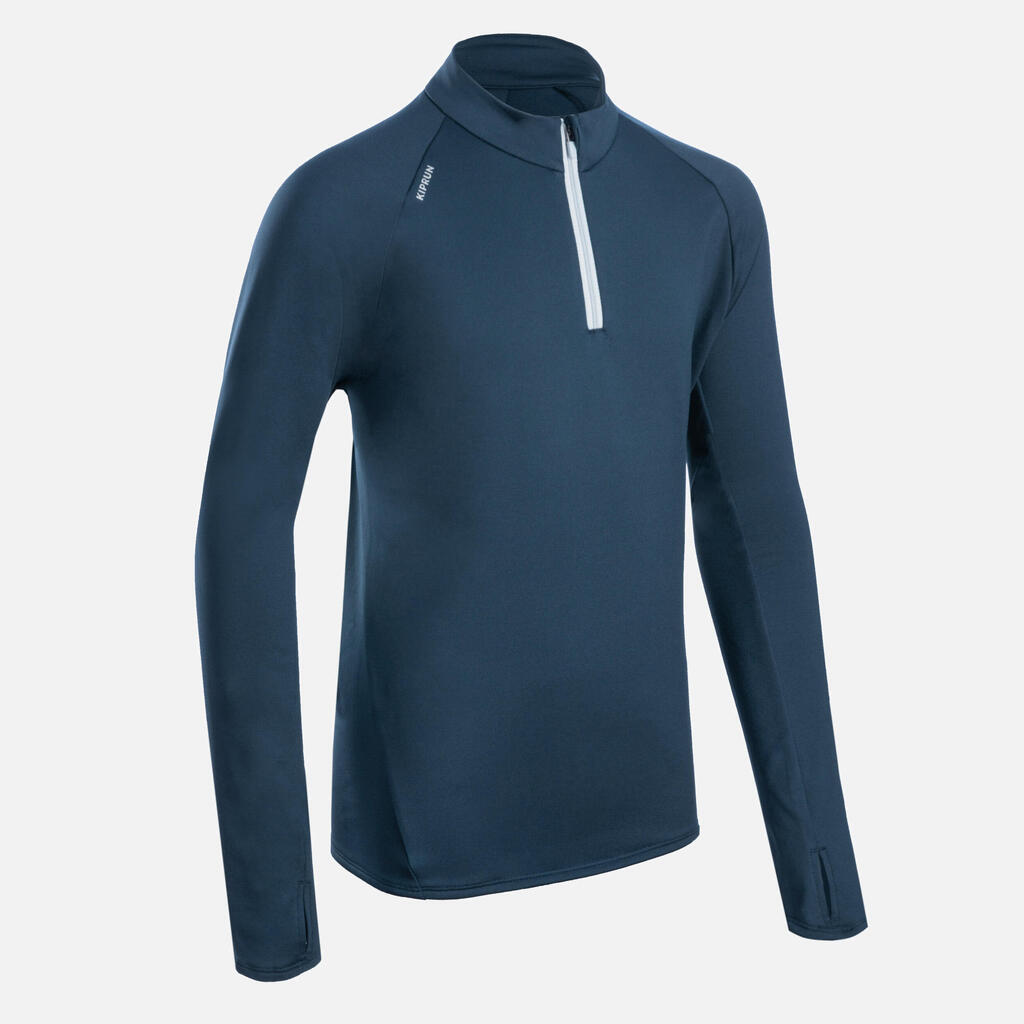 Tee-Shirt manches longues running Enfant 1/2 zip chaud - KIPRUN Warm 100 Marine